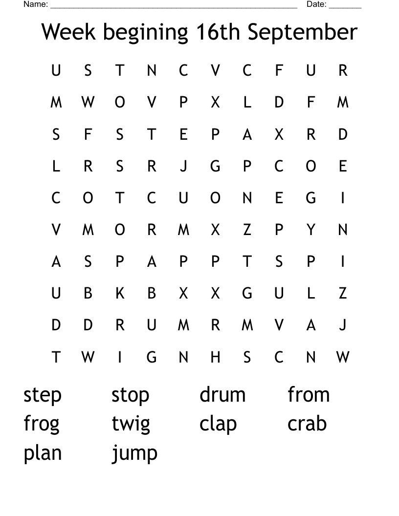 Week begining 16th September Word Search