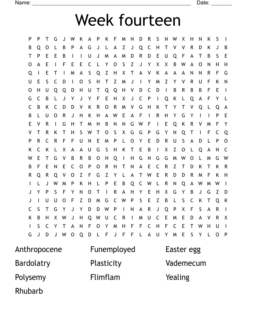 Week fourteen Word Search