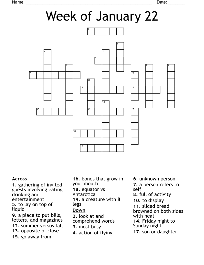 Week of January 22 Crossword