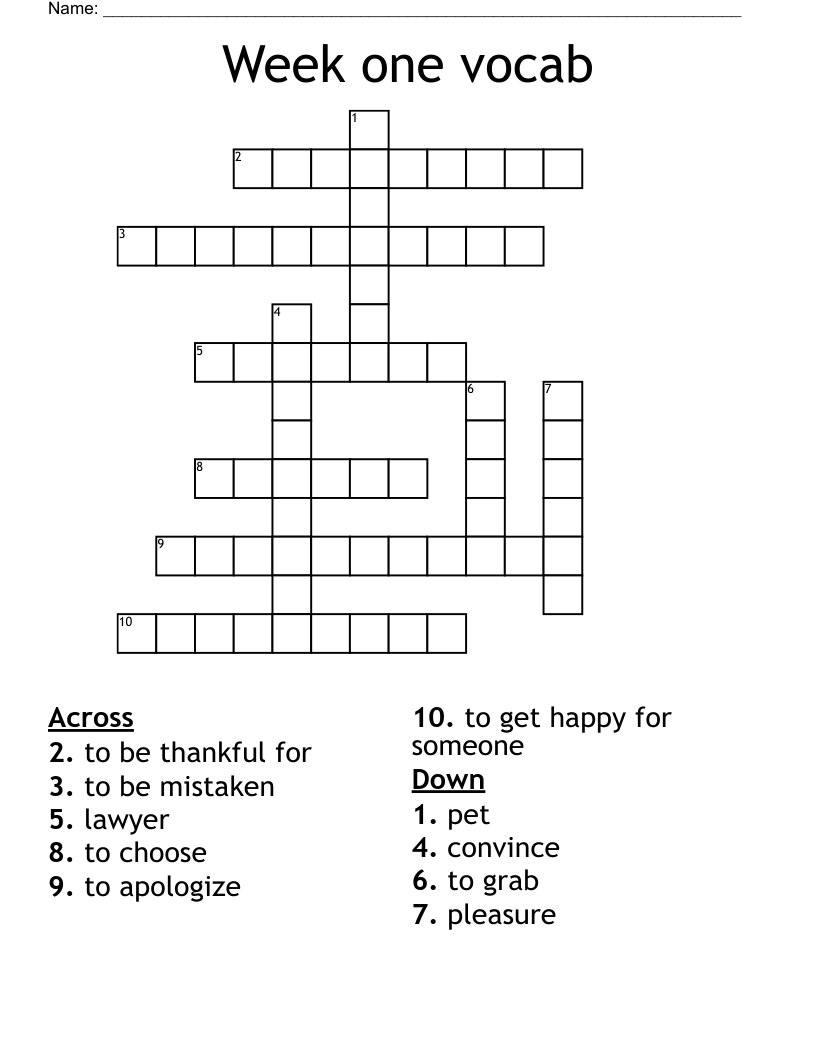 Week one vocab Crossword