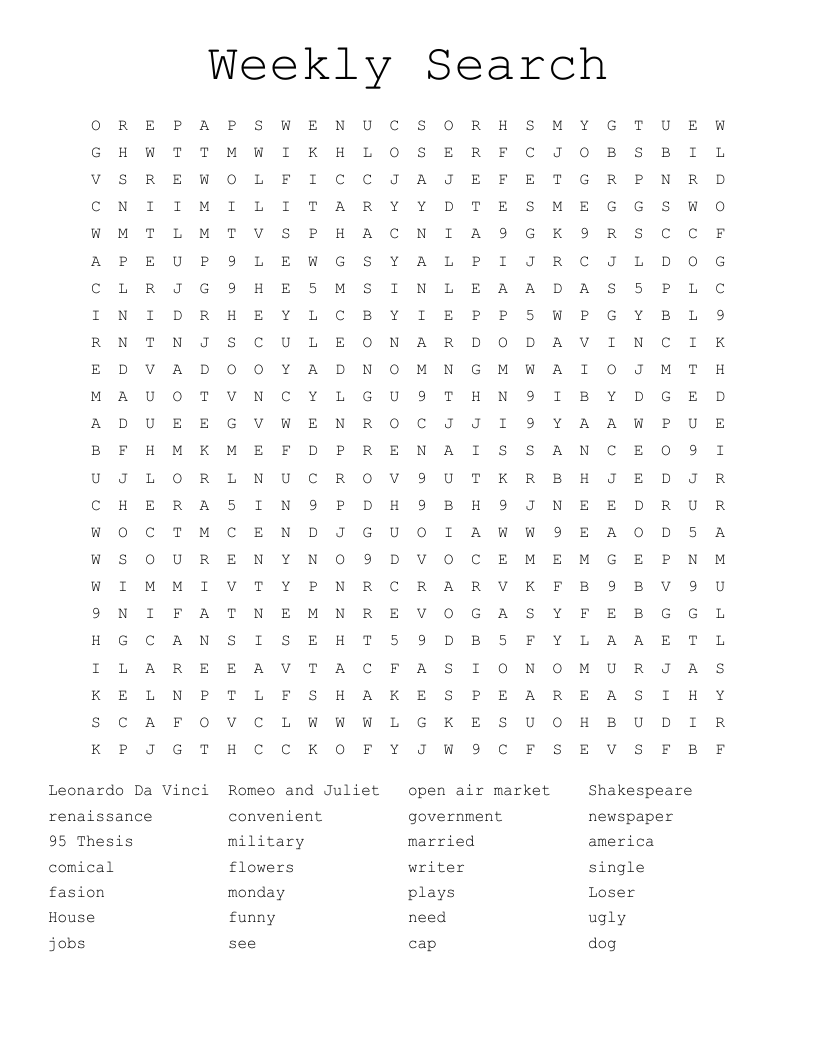 Weekly Search Word Search