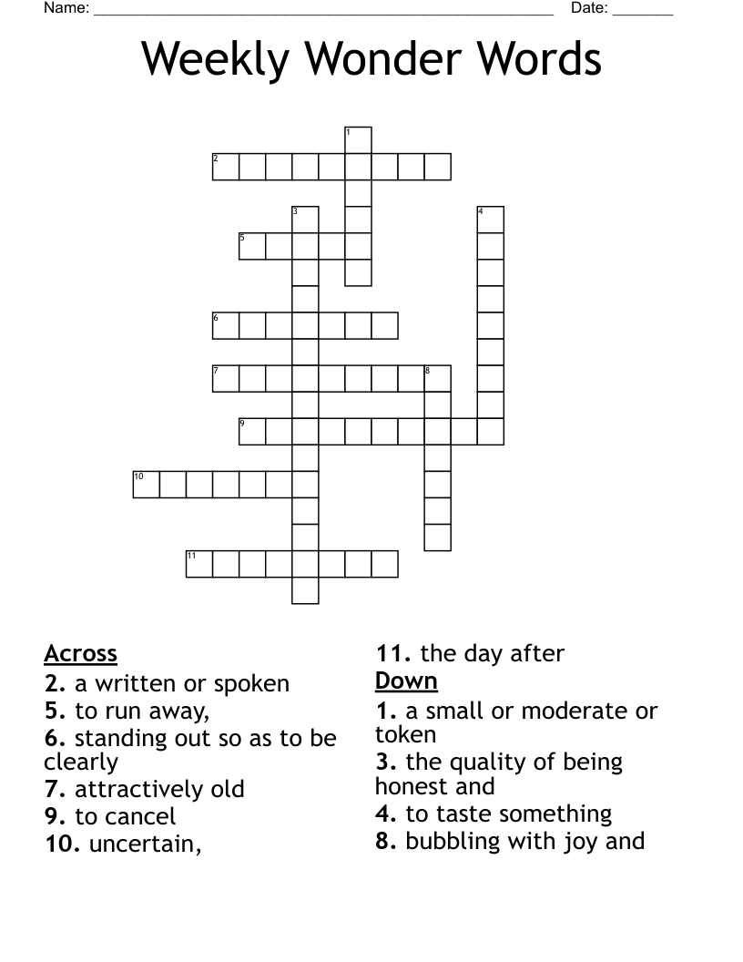 Weekly Wonder Words Crossword