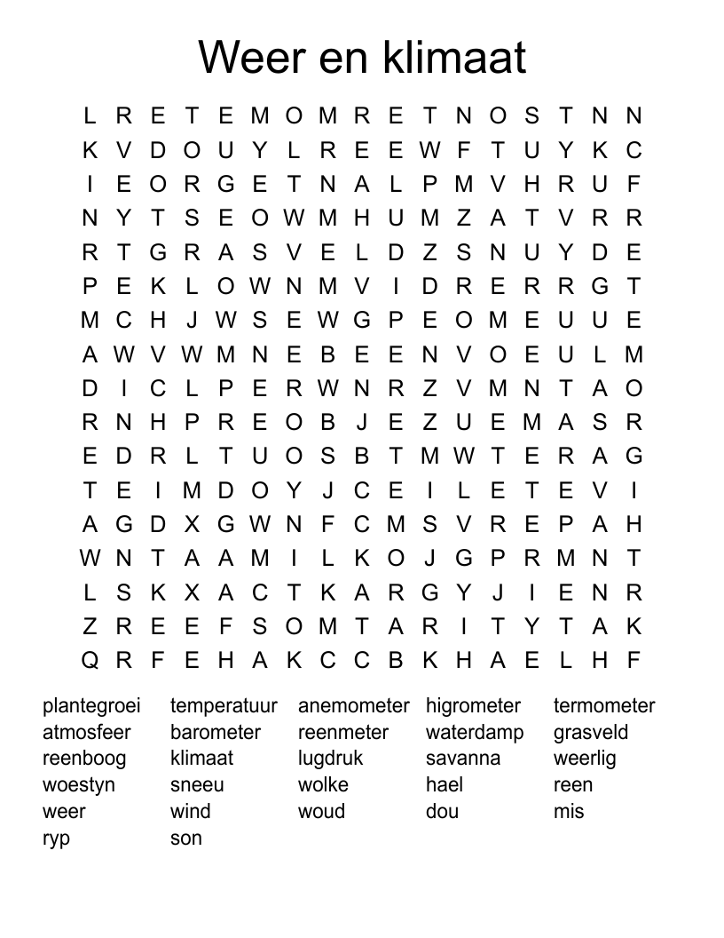 Weer en klimaat Word Search