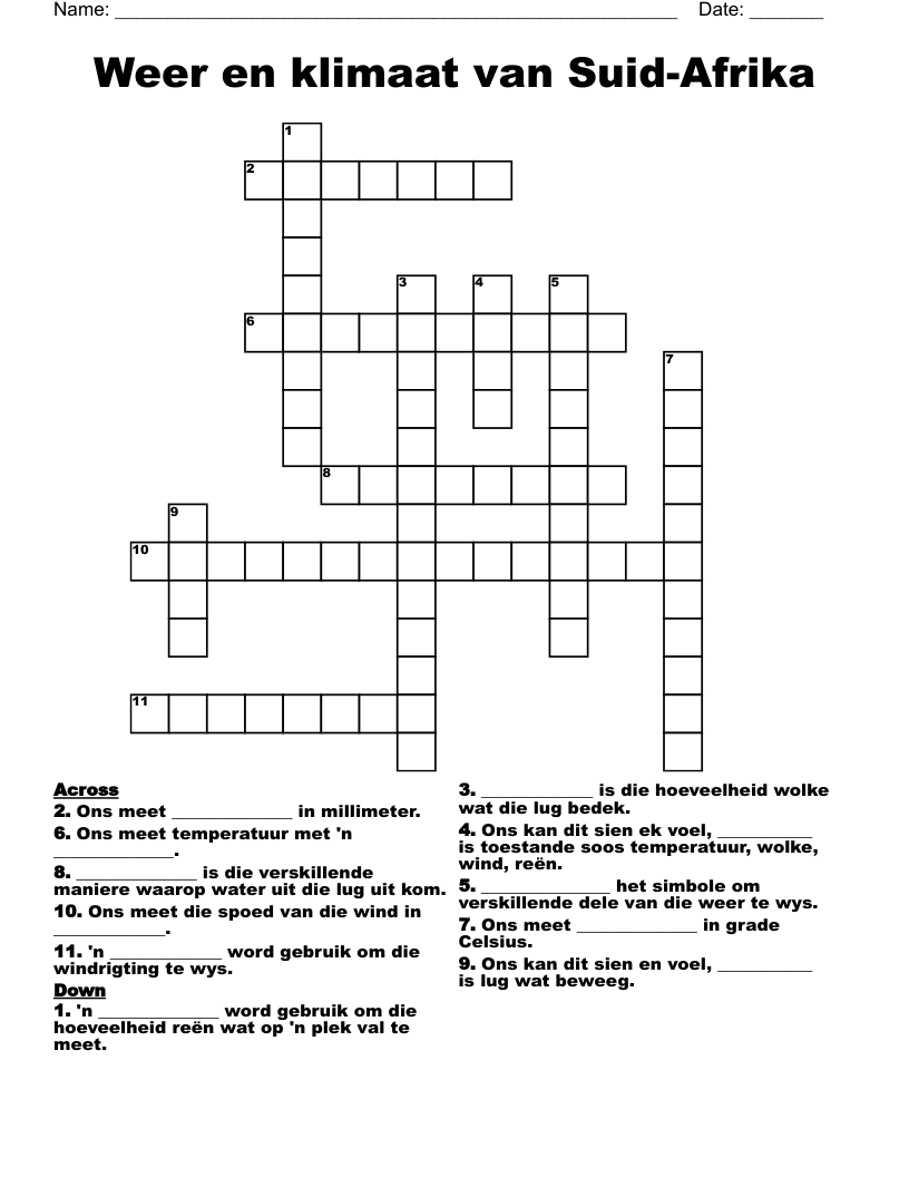 Weer en klimaat van Suid-Afrika Crossword