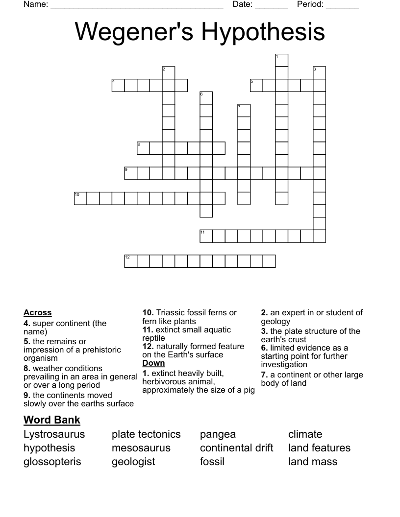 Wegener's Hypothesis Crossword