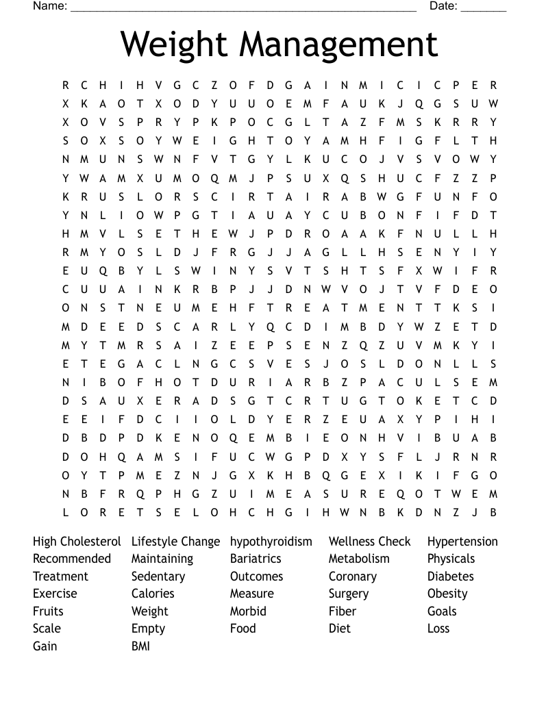 Weight Management  Word Search