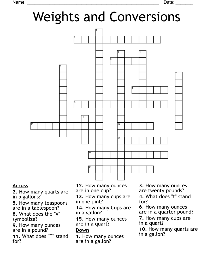 Weights and Conversions Crossword