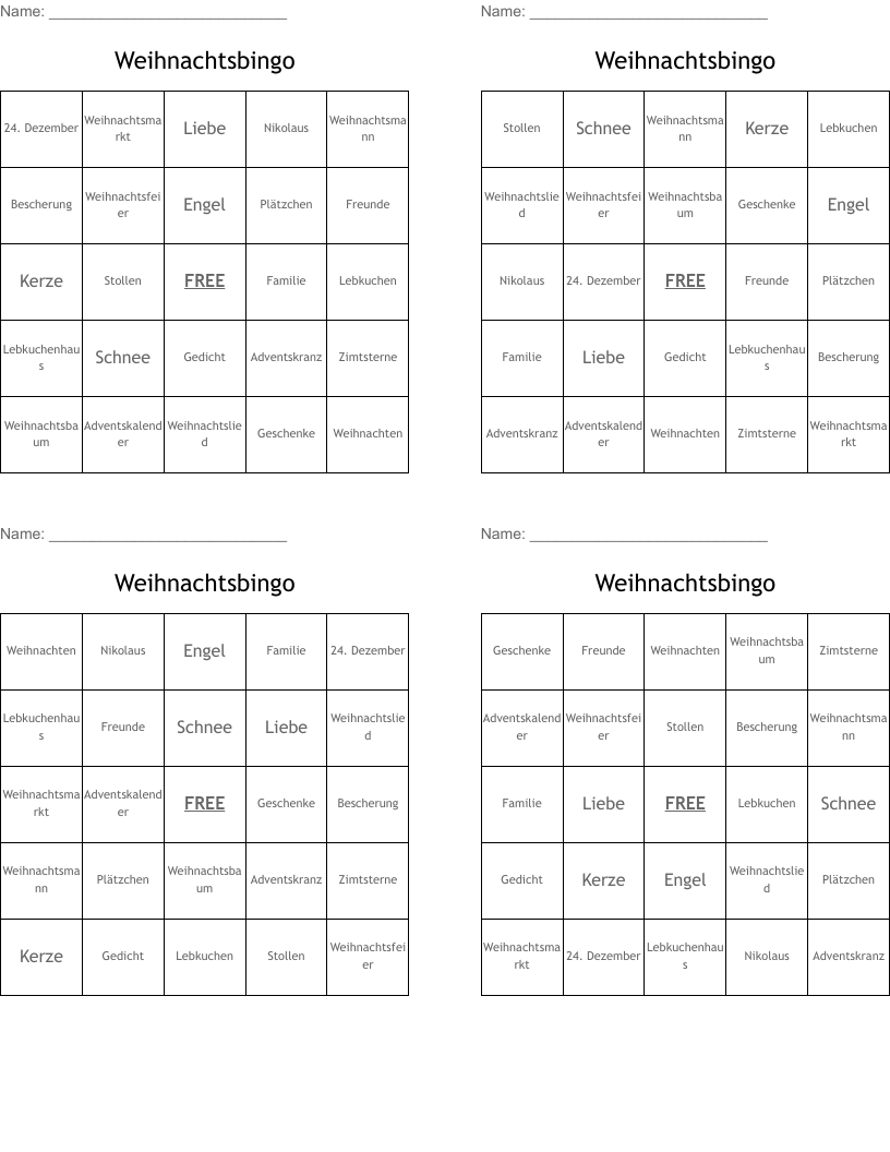 Weihnachtsbingo
