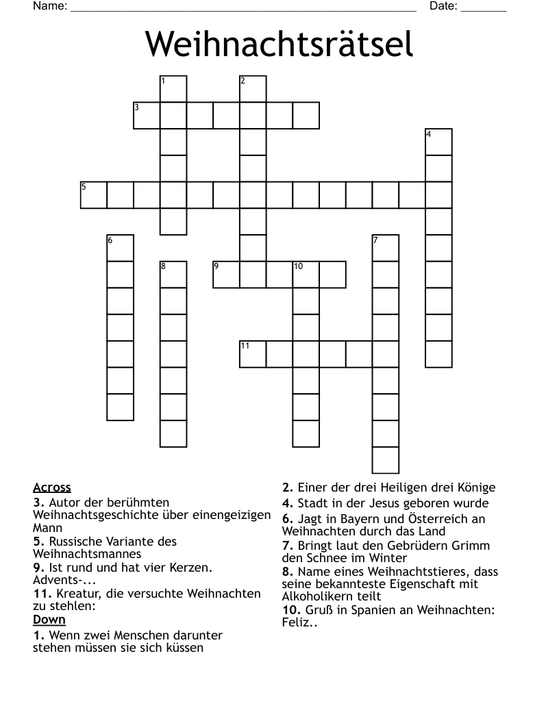 Weihnachtsrätsel  Crossword