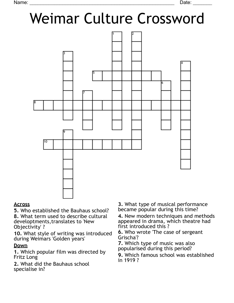 Weimar Culture Crossword