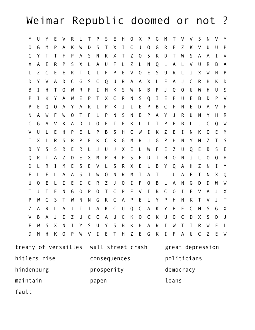 Weimar Republic doomed or not ? Word Search