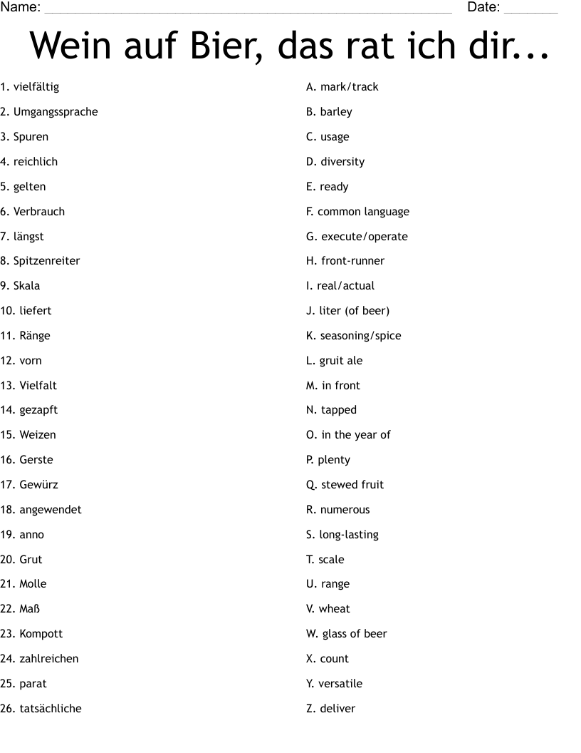 Wein auf Bier, das rat ich dir... Worksheet