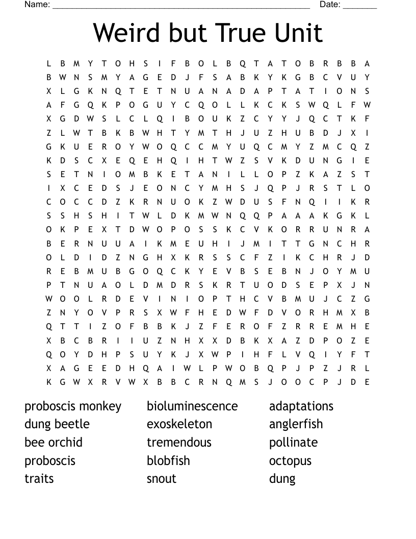 Weird but True Unit Word Search