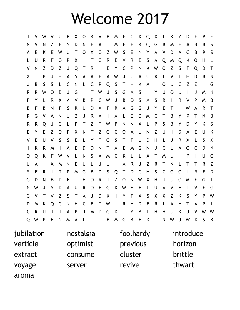 Welcome 2017 Word Search