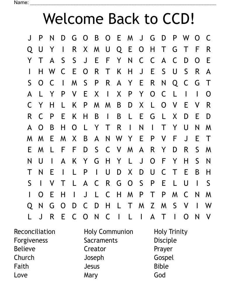 Welcome Back to CCD! Word Search
