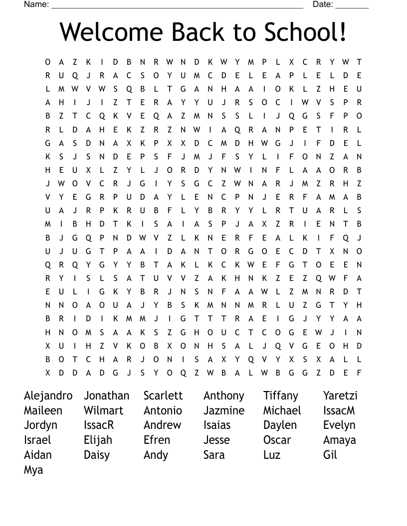 Welcome Back to School! Word Search