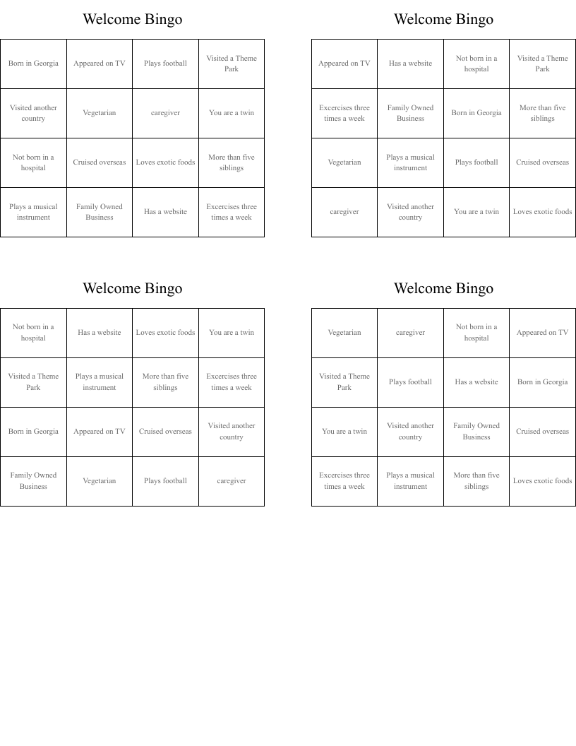 Welcome Bingo