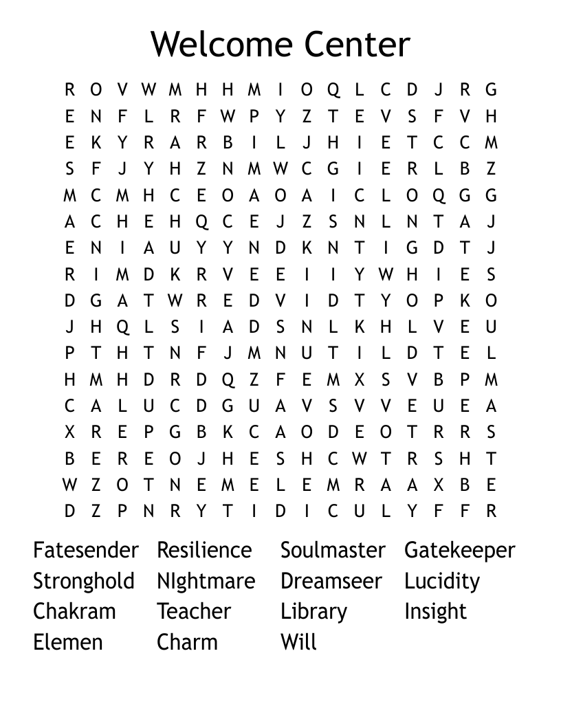 Welcome Center Word Search