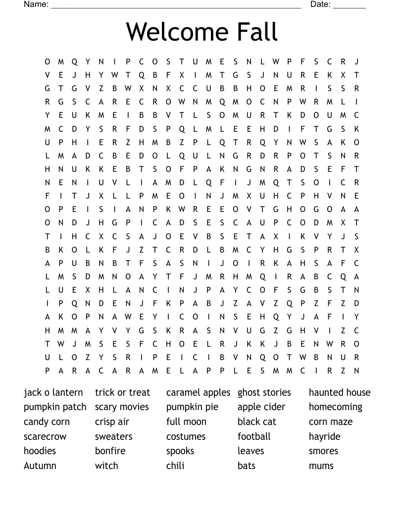 Welcome Fall Word Search