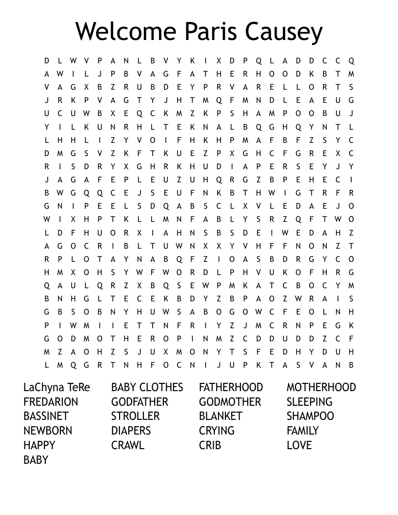 Welcome Paris Causey Word Search