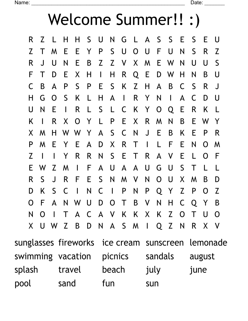 Welcome Summer!! :) Word Search