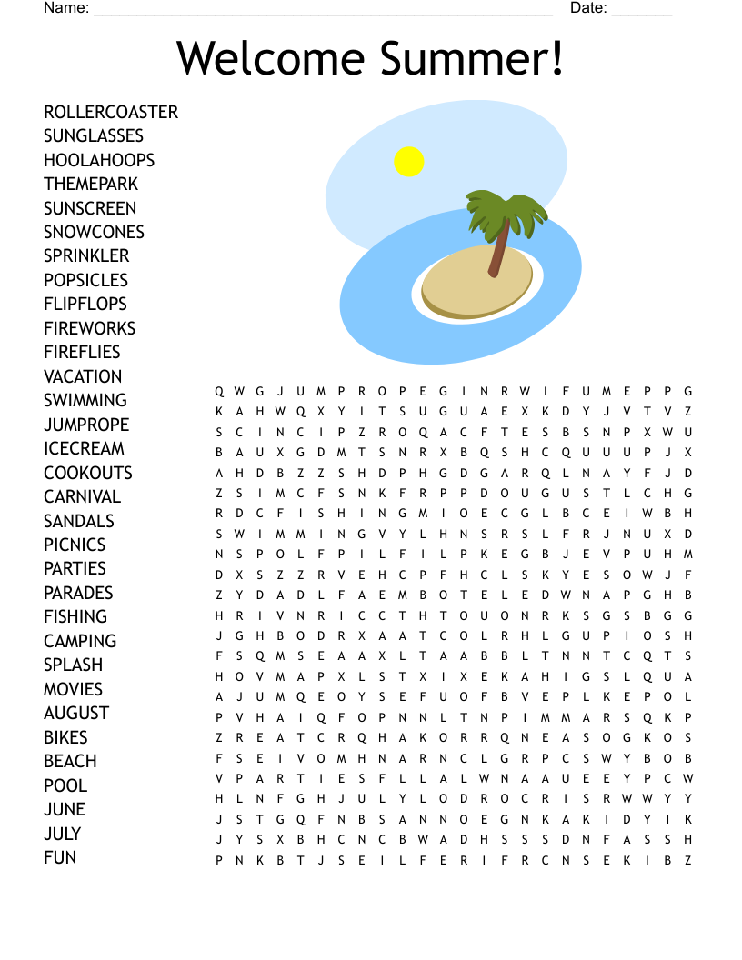 Welcome Summer!  Word Search