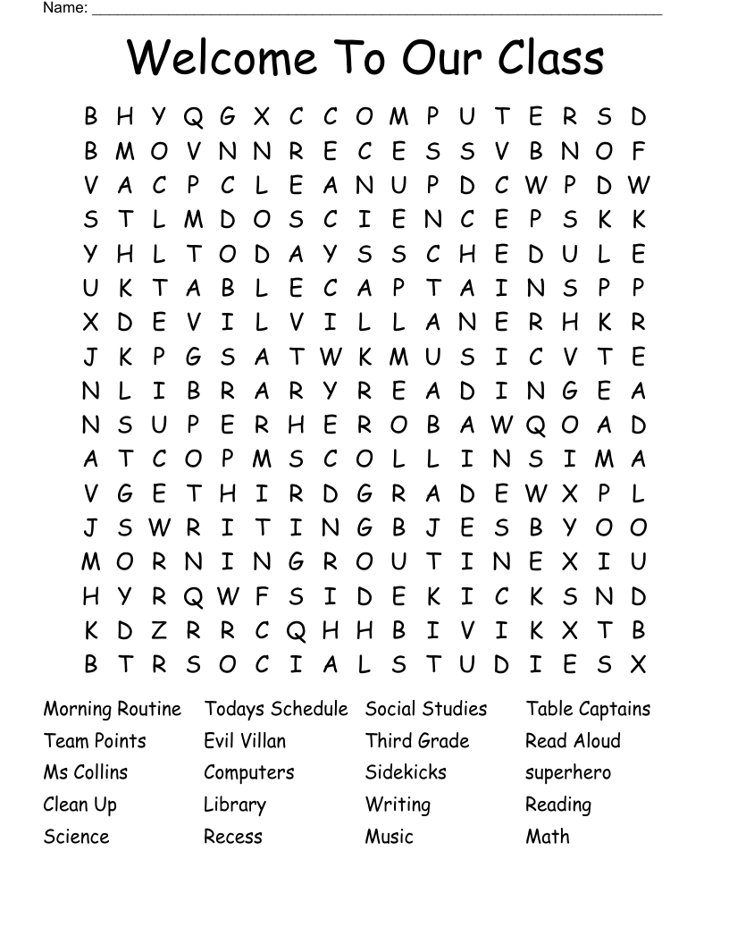 Welcome To Our Class Word Search
