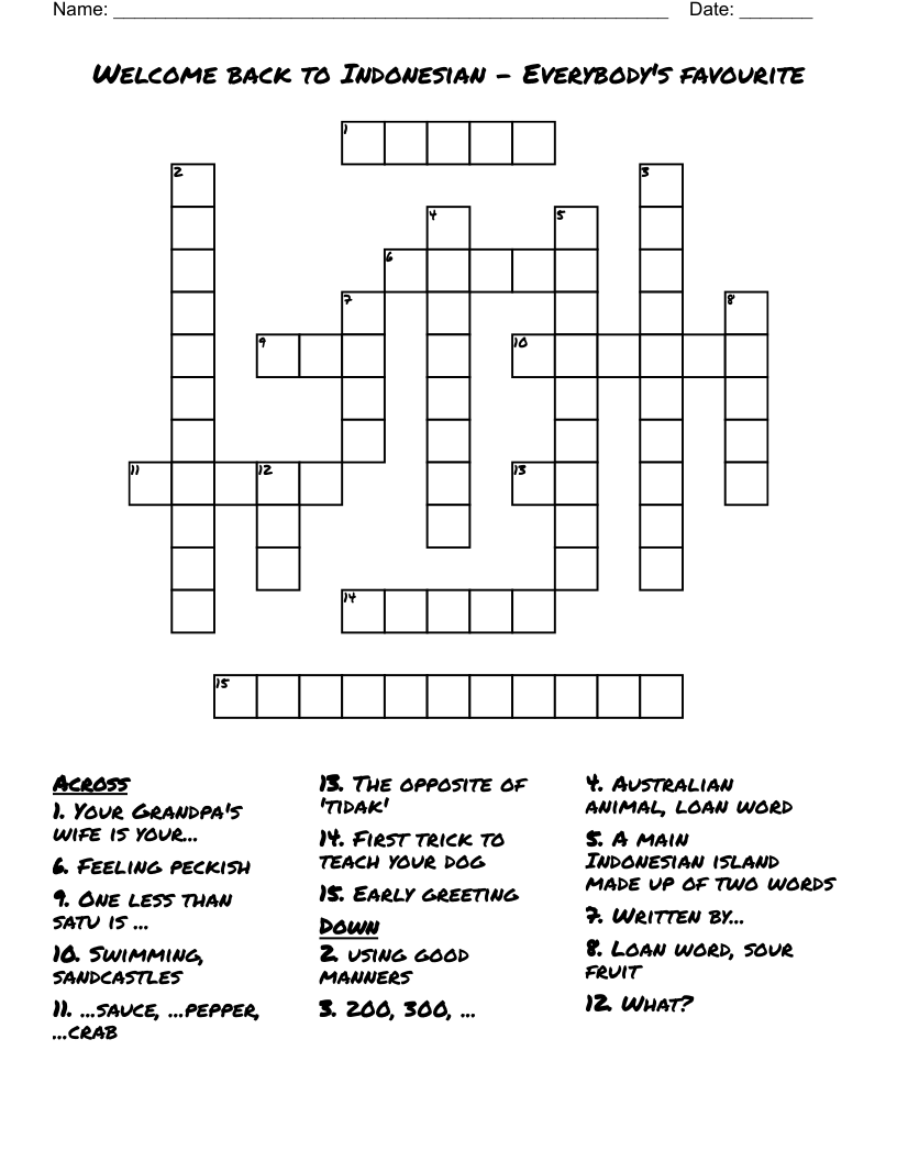 Welcome back to Indonesian - Everybody's favourite Crossword