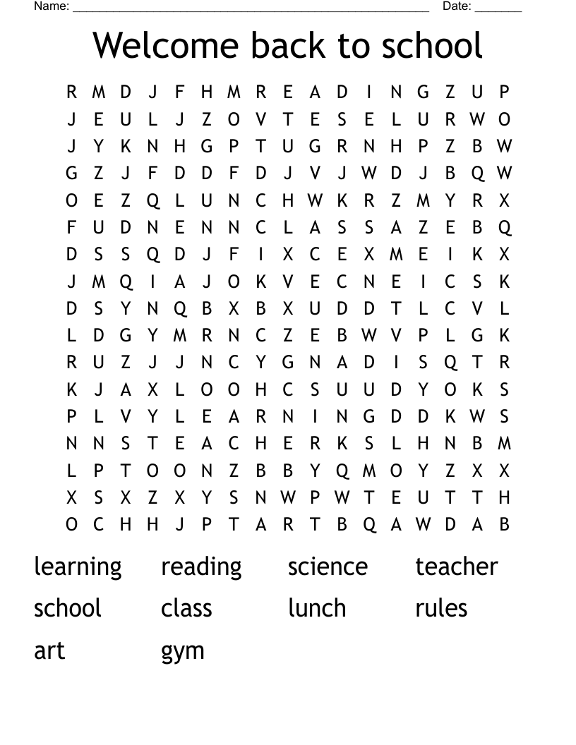 Welcome back to school Word Search
