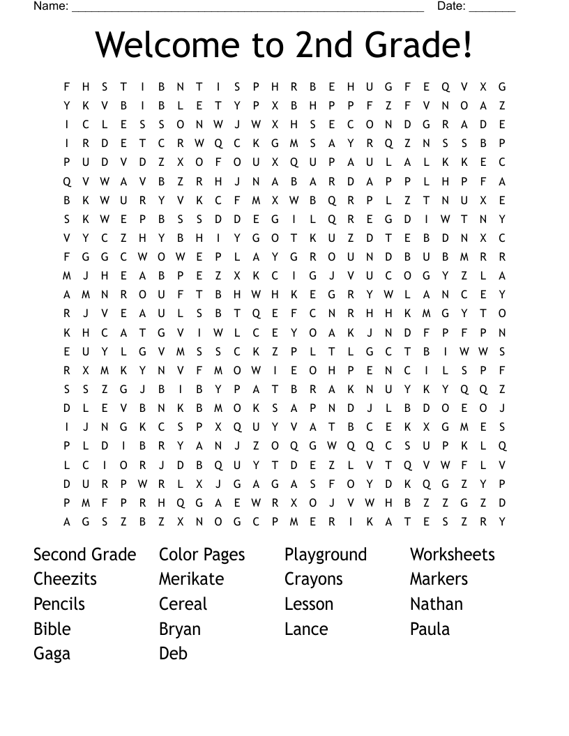 Welcome to 2nd Grade! Word Search