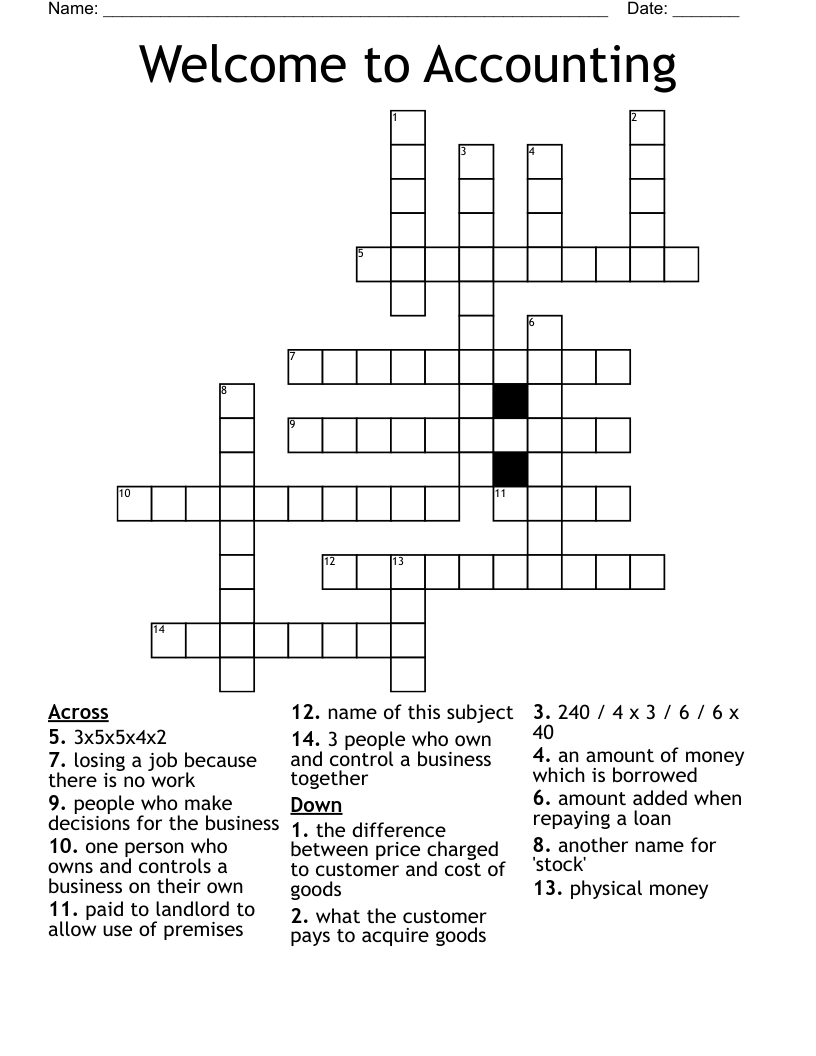 Welcome to Accounting Crossword