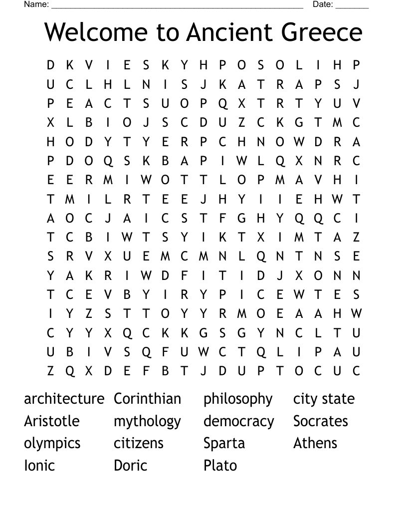 Welcome to Ancient Greece Word Search