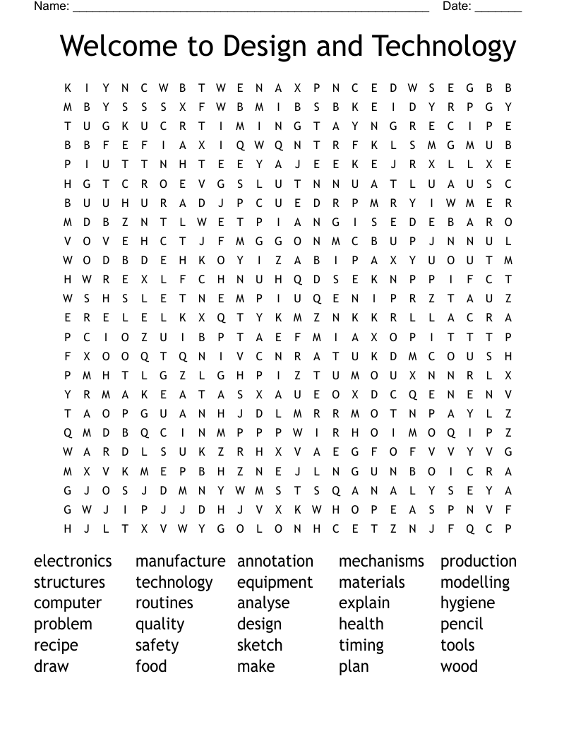 Welcome to Design and Technology Word Search