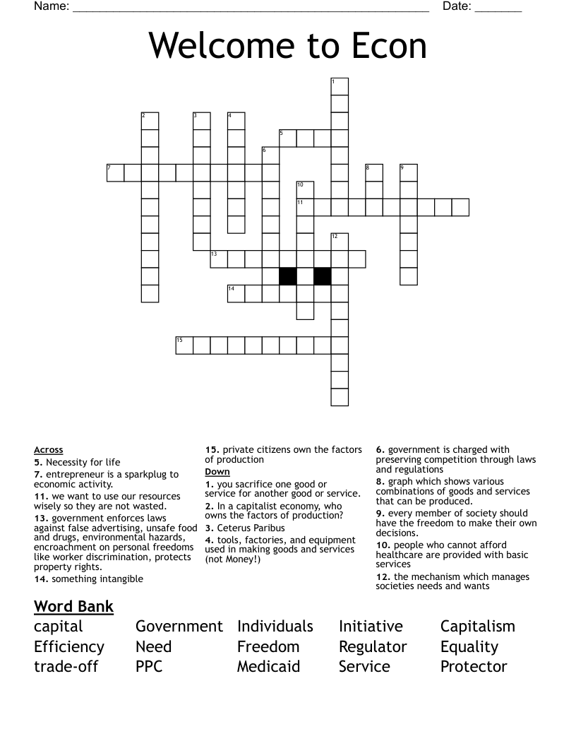 Welcome to Econ Crossword