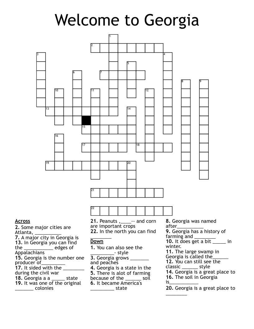 Welcome to Georgia Crossword