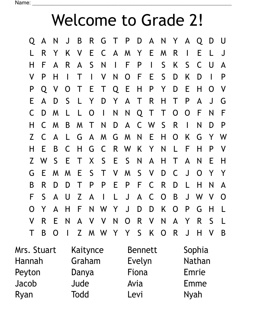 Welcome to Grade 2! Word Search