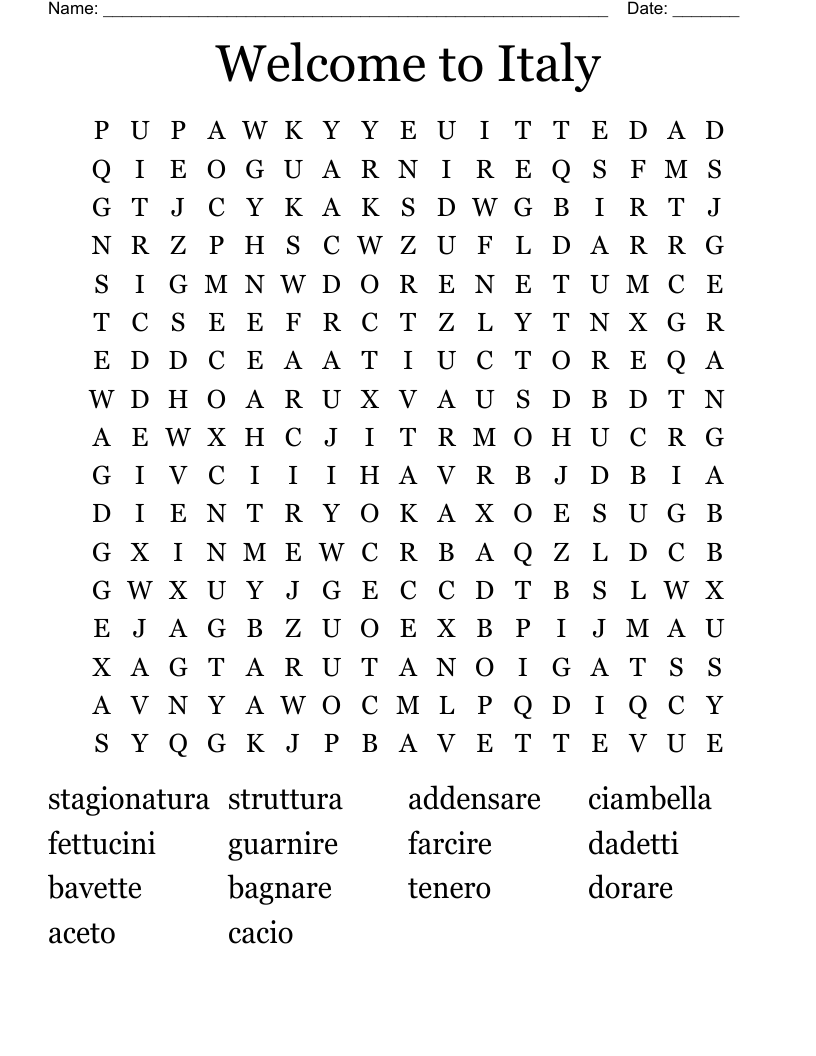 Welcome to Italy Word Search