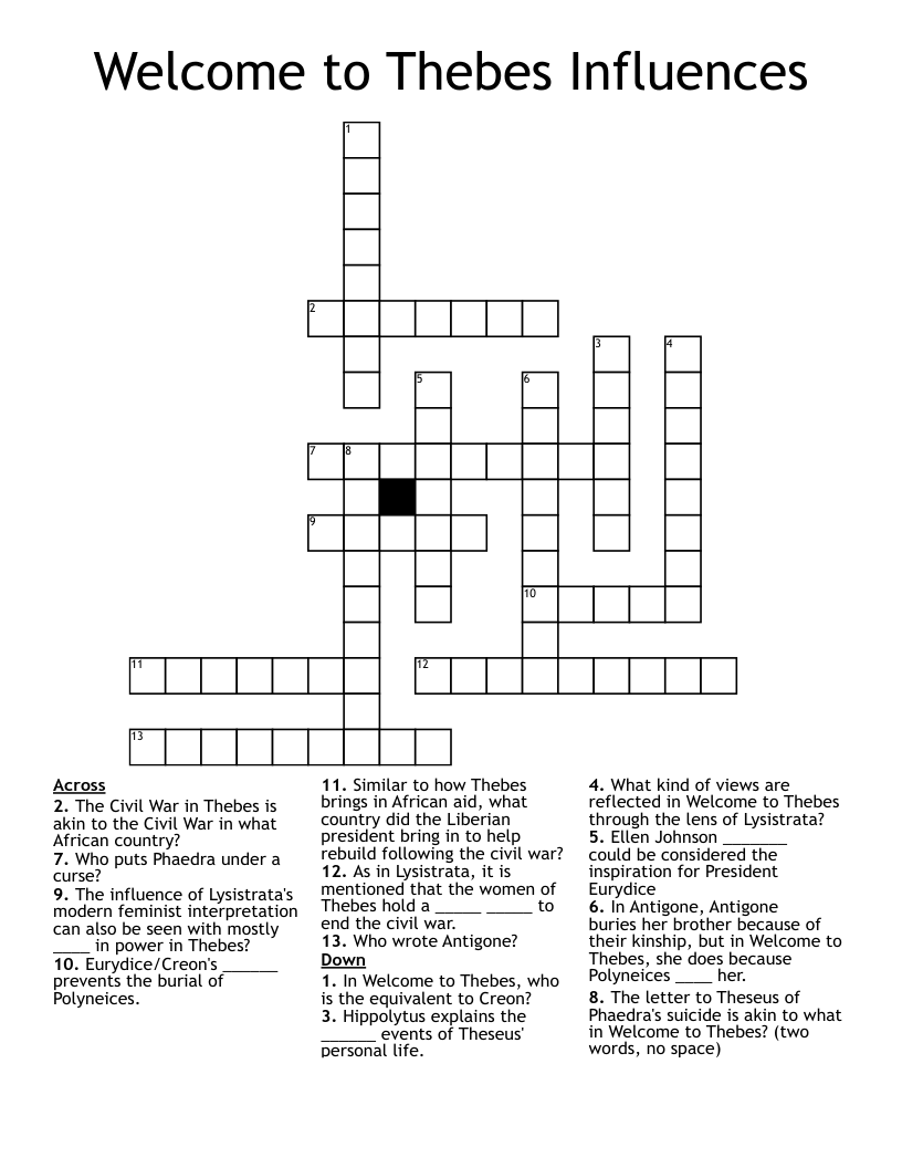 Welcome to Thebes Influences Crossword