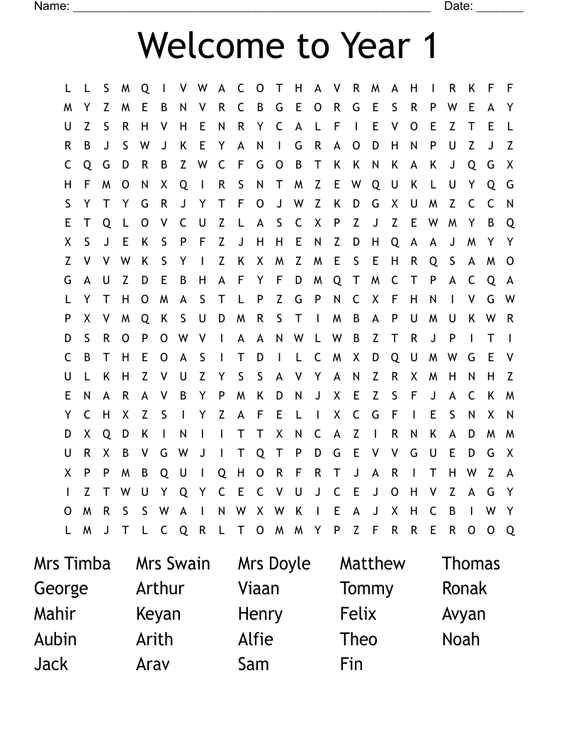 Welcome to Year 1 Word Search