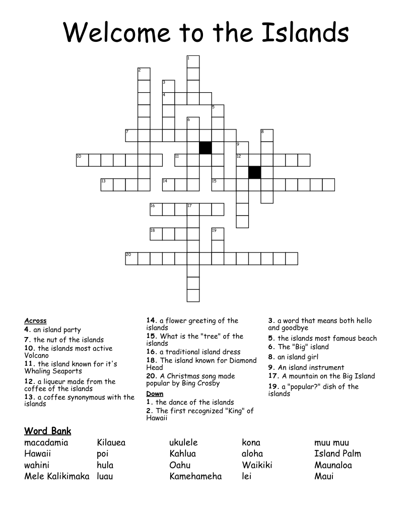 Welcome to the Islands Crossword