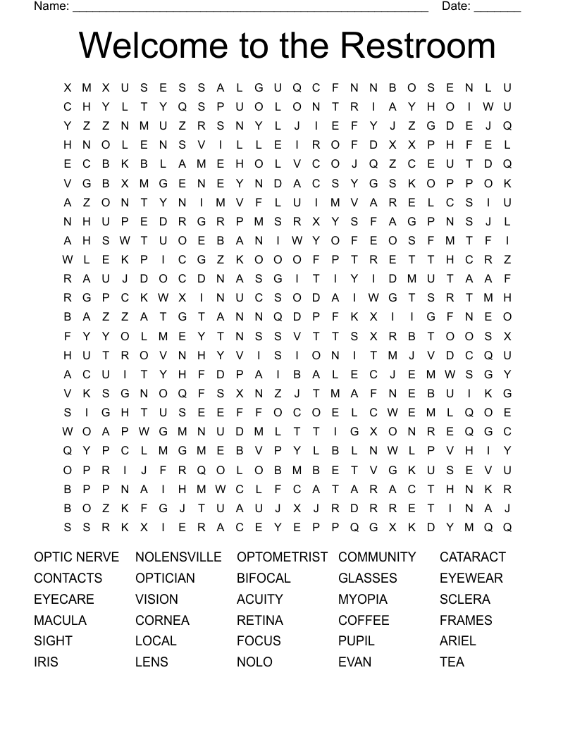 Welcome to the Restroom Word Search