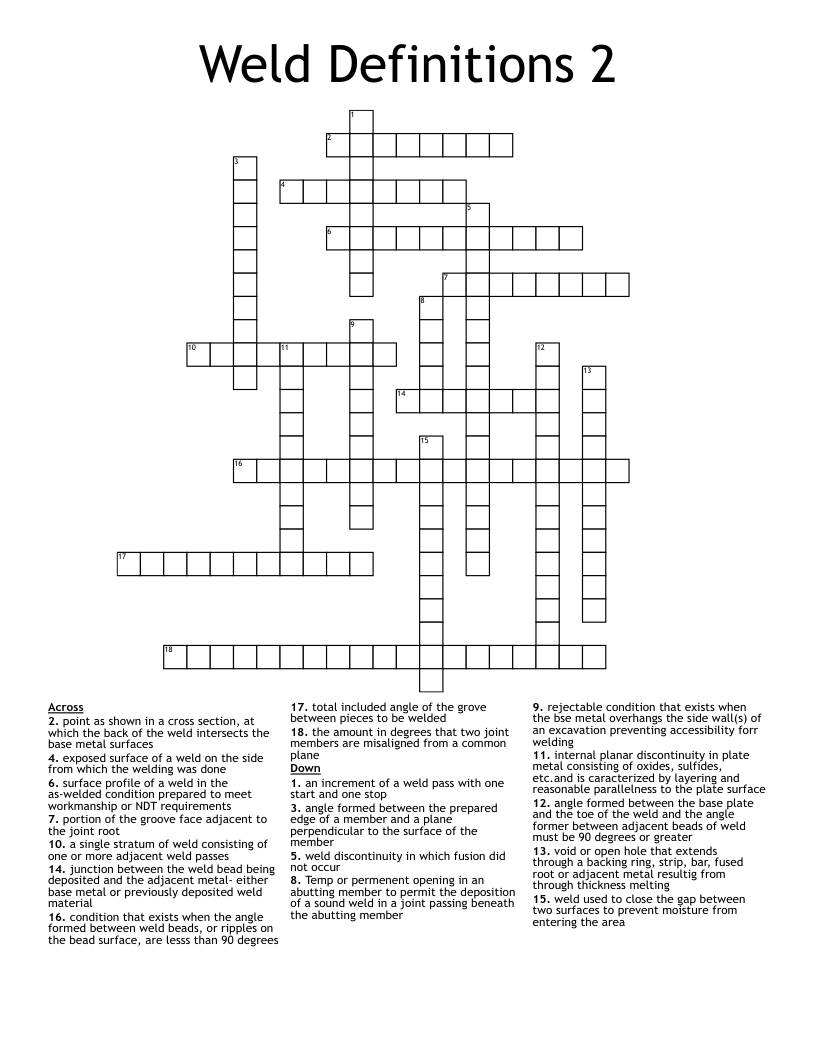 Weld Definitions 2 Crossword