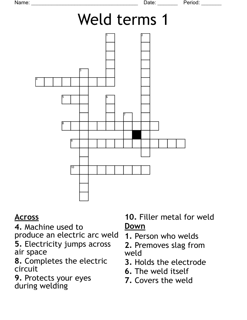 Weld terms 1 Crossword