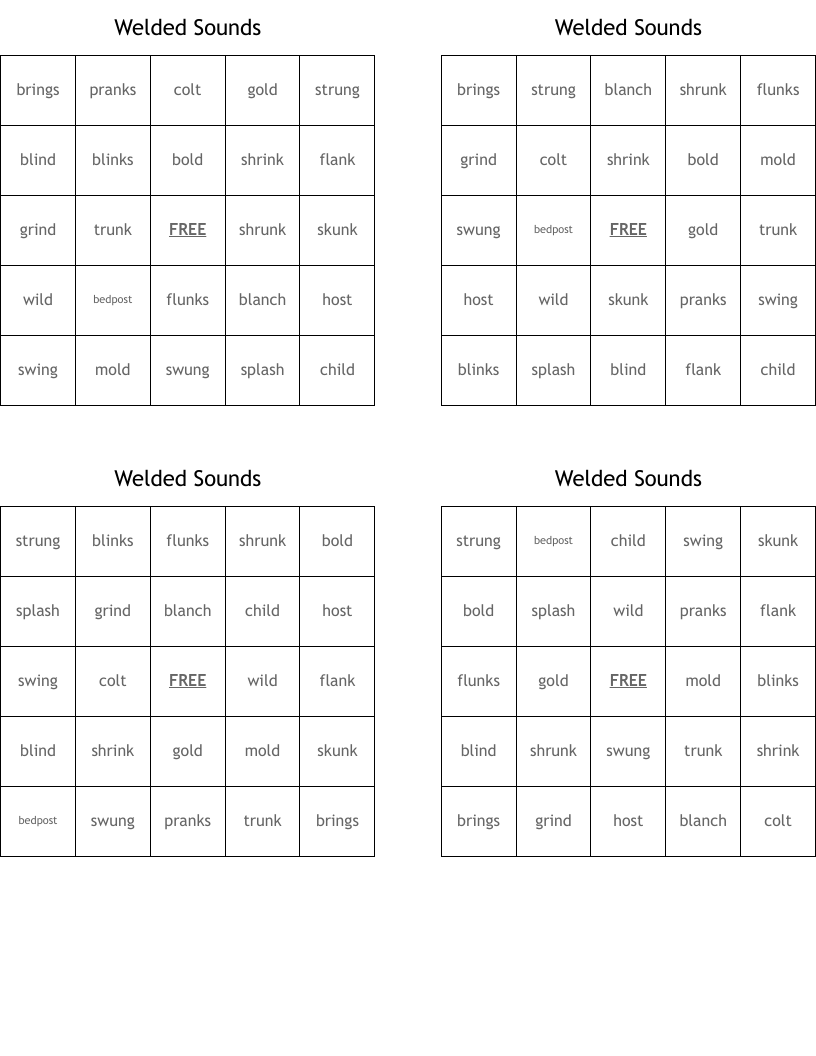 Welded Sounds Bingo Cards
