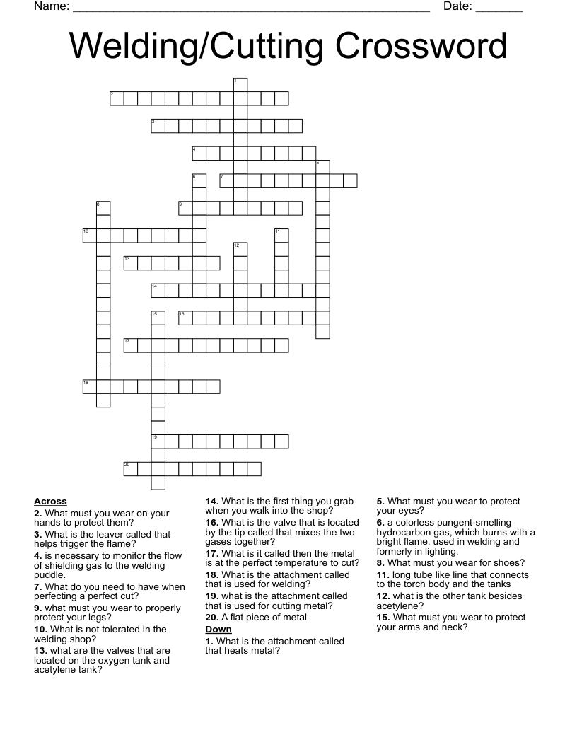 Welding/Cutting Crossword