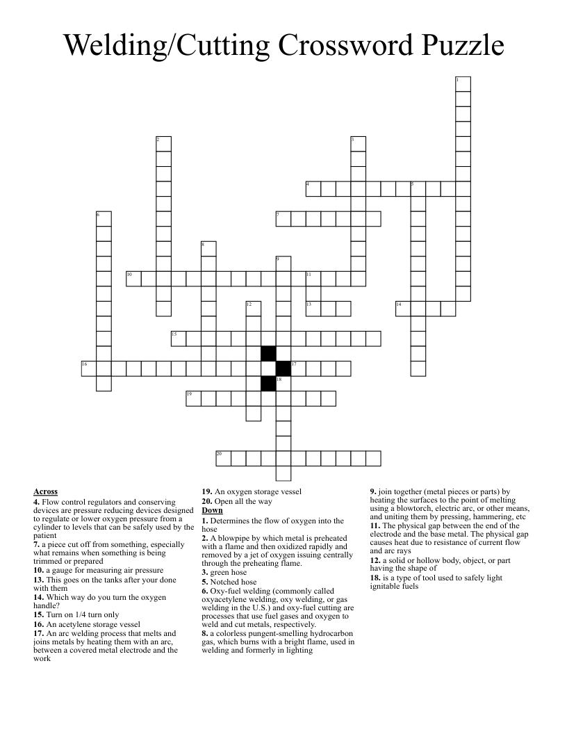 Welding/Cutting Crossword Puzzle 