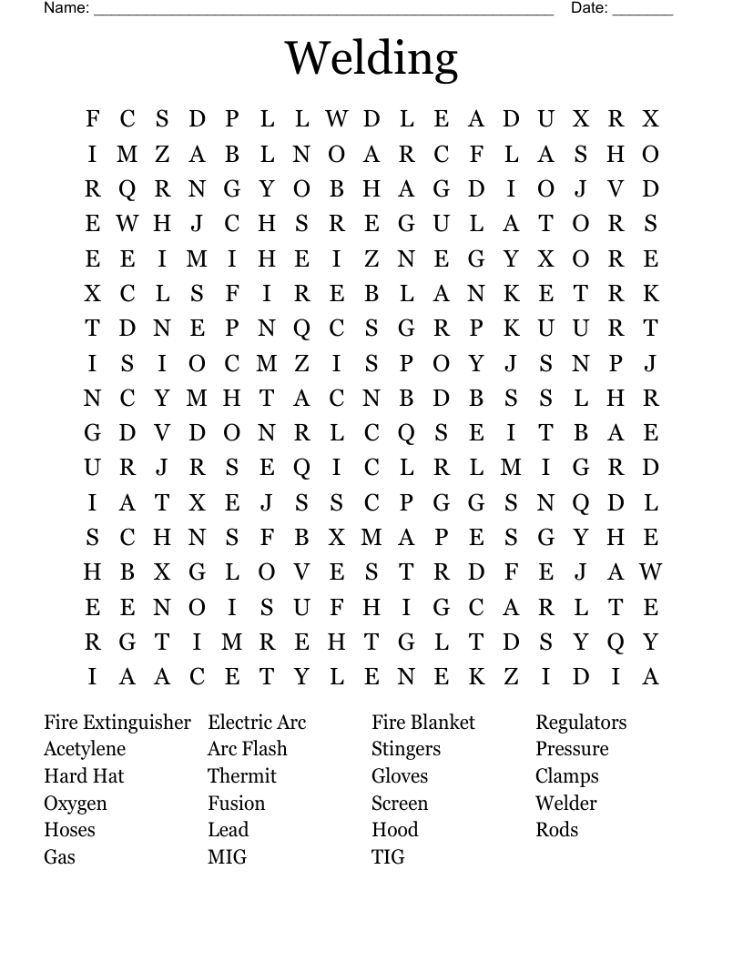 Welding Word Search