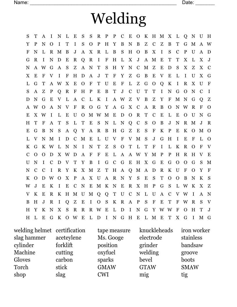 Welding Word Search