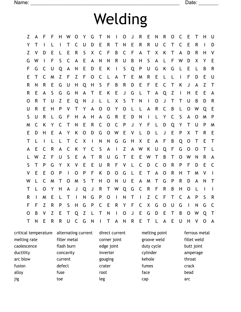 Welding Word Search