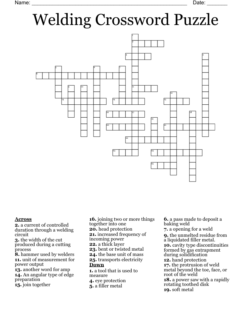 Welding Crossword Puzzle